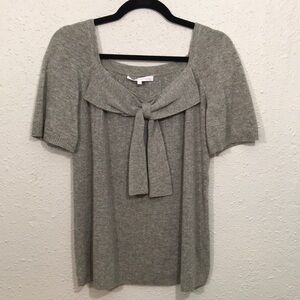 Paul & Joe Sister Gray Short Sleeve Square Neck Bow Bodice Sweater